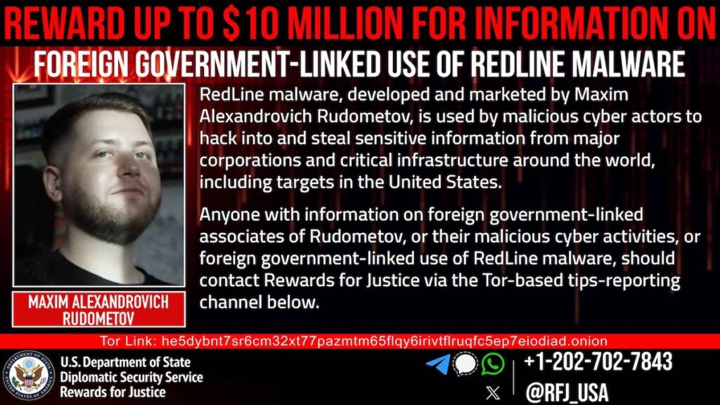 The US is offering a whopping $10 million reward to catch the mastermind behind the RedLine malware.