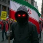 Computer hacker carrying Iran flag