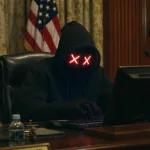 Hacker in front of the Unite States American flag