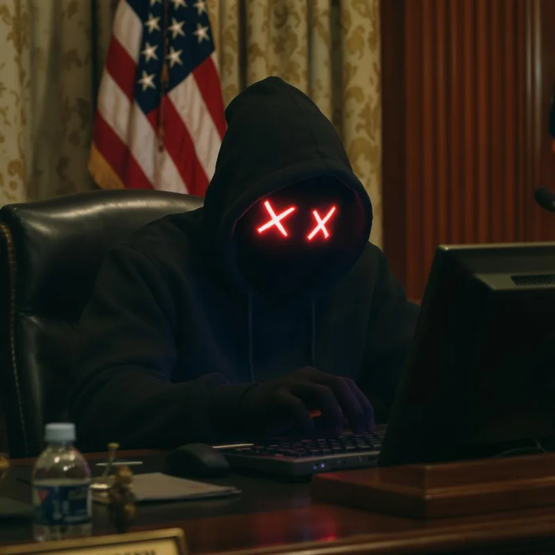 Hacker in front of the Unite States American flag