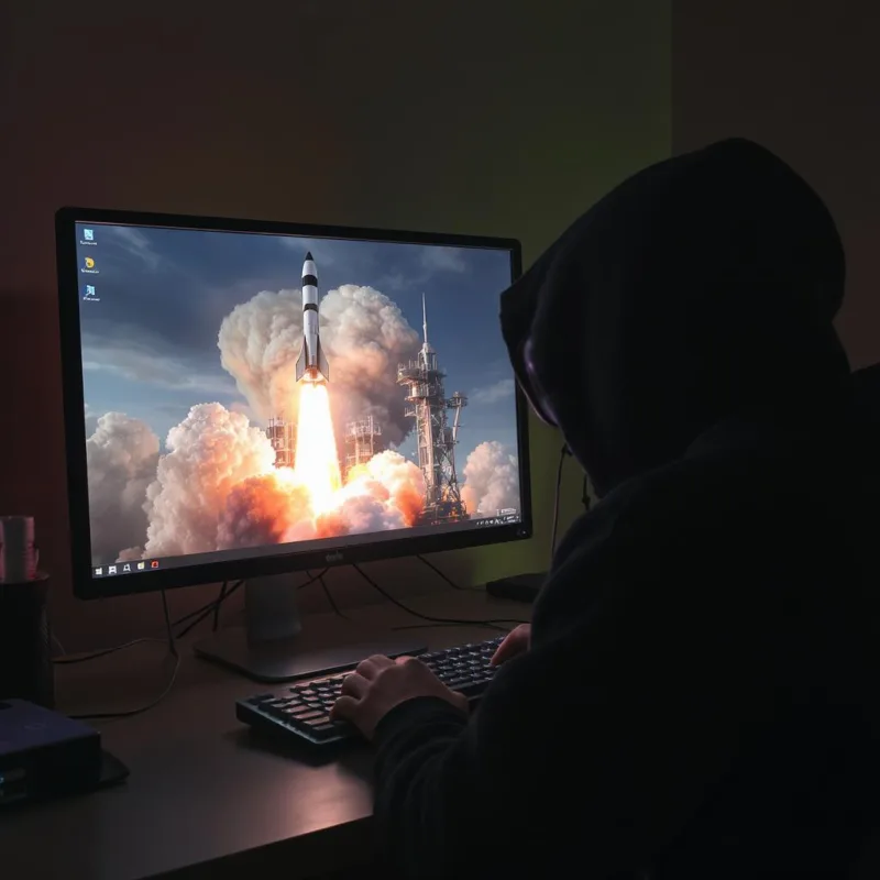 Hacker with rocket blast