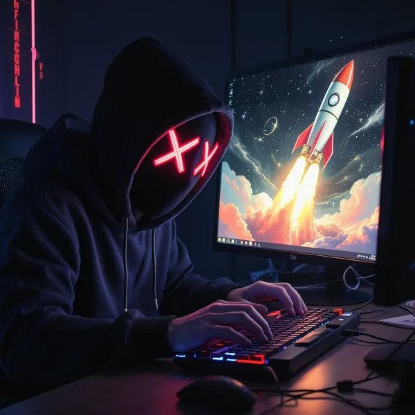Hacker with rocket blast in the window