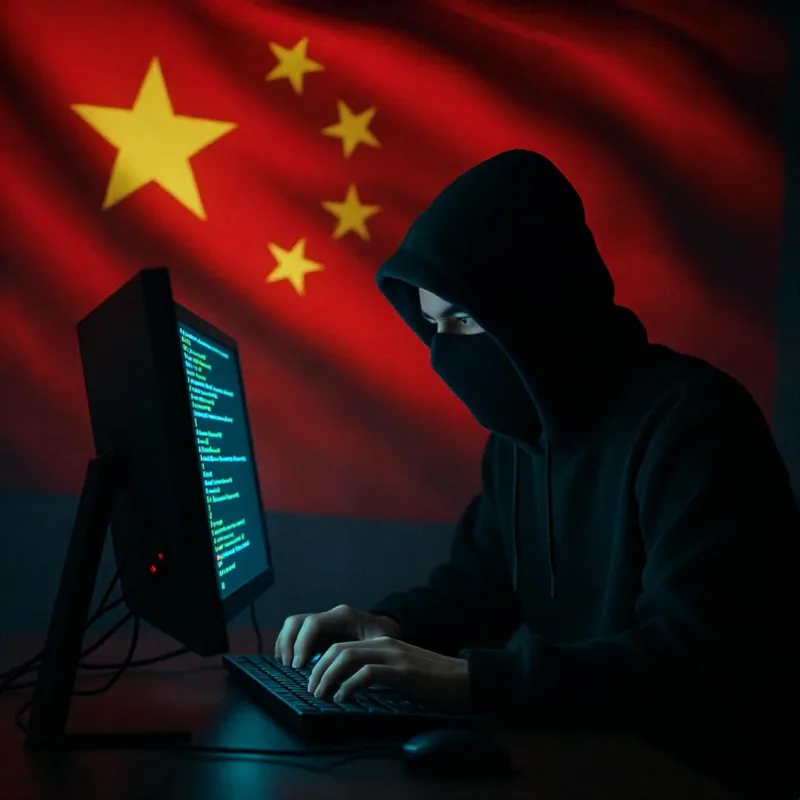 Hacker in front of China Chinese flag