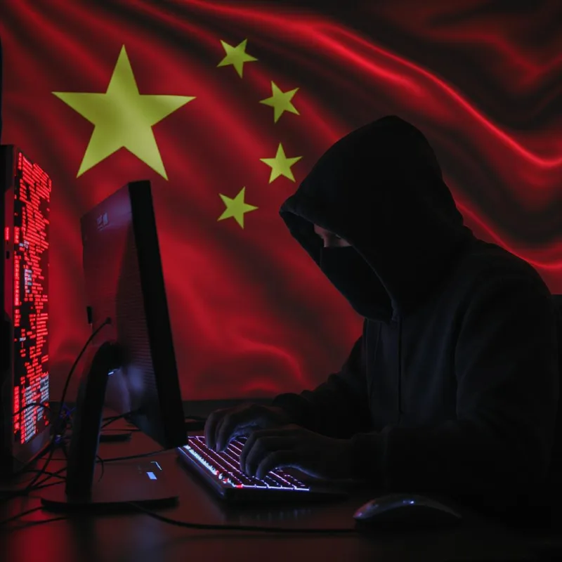 Hacker in front of China Chinese flag