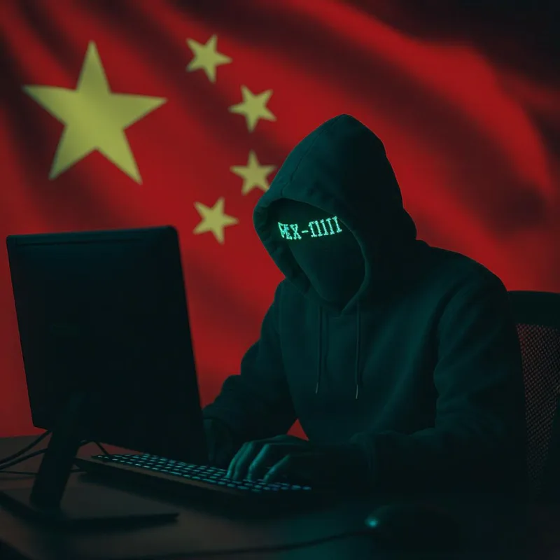 Hacker in front of China Chinese flag