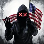 A patriotic united states hacker holding american flags