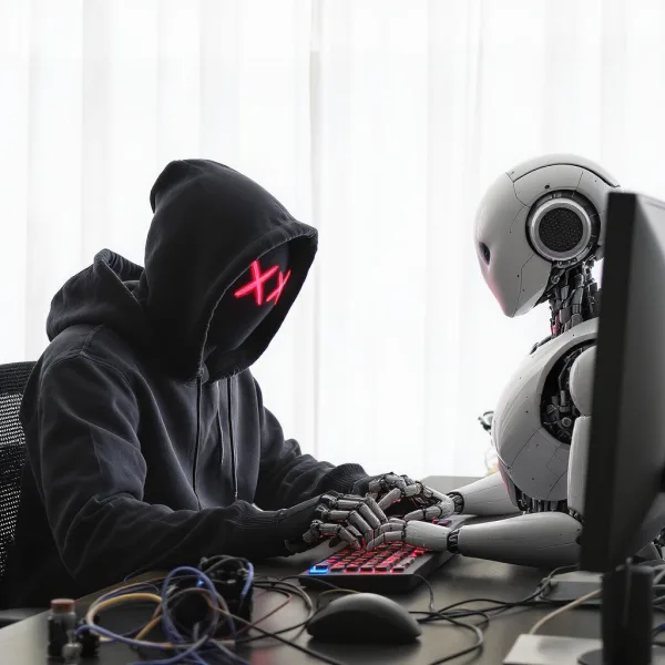 hacker and an AI robot