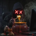 hacker drinking honey from a honeypot