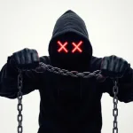 Hacker holding a metal chain