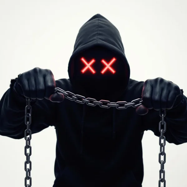 Hacker holding a metal chain