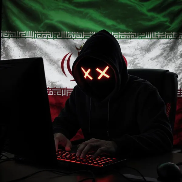 hacker in front of a iranian flag