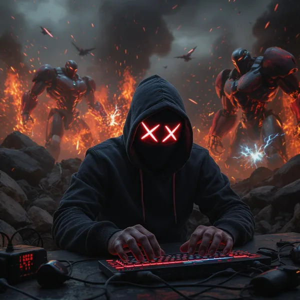 hacker surrounded by flames