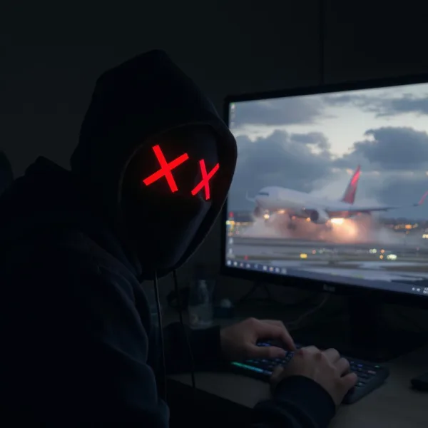 hacker with a missile launching in the background