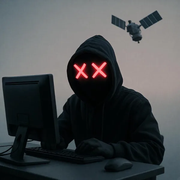 hacker with satellite overhead