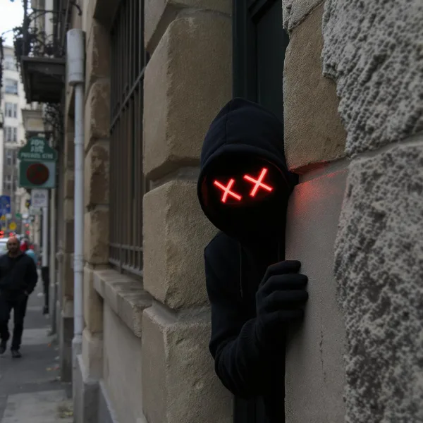 hacking hiding peaking from behind a wall
