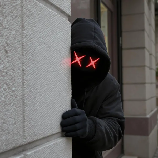 hacking hiding peaking from behind a wall
