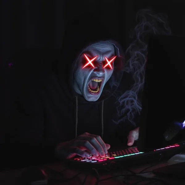 Angry hacker screaming