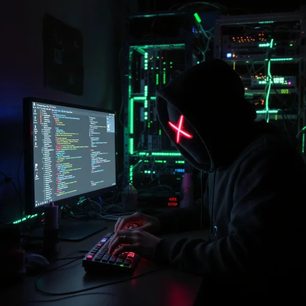hacker in room of network servers
