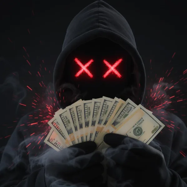 hacker holding money