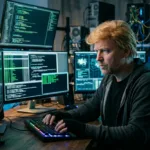 Computer hacker with Donald Trump like hair