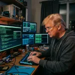 Donald Trump hacking on a computer