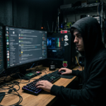 Hacker reading Discord social media channels and chat