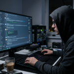 Hacker reading Discord social media channels and chat